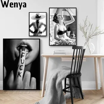Divat Wall Art Fekete-Fehér A Víz Alatt Nő A Nyomtatás Szexi Női Poszter Vászon Művészet, Szépség, Fali Kép, Festmény Modern Lakberendezés