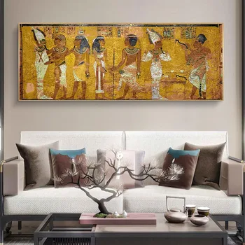 Nyomtatott Egyiptomi Falfestmény Poszter Vintage Nagy Méretű Vászon Festmény Arany Wall Art Kép, Nappali, Otthon Dekoráció