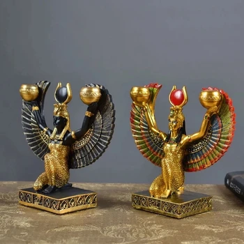 Klasszikus Egyiptomi Isis Istennő Szobor Kreatív Gyanta Kézműves Isten Karakter Szobor Művészet Gyertyatartó Lakberendezési Kiegészítők