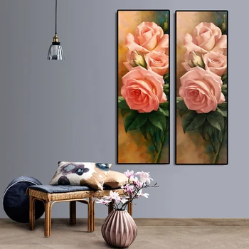 Modern, Nagy Méretű Virágot, Poszterek, Nyomatok, Wall Art Vászon Festmény Rózsaszín Rózsa Képek Nappali lakberendezés Nincs Keret