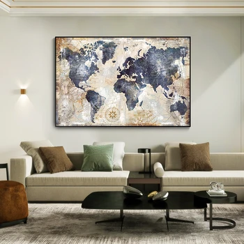 Retro Világ Térkép Északi Térkép, Kép, Vászon Festmény Nyomtatás Poszter Wall Art Nappali Lakberendezési Keret Nélküli