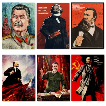 SZOVJETUNIÓ CCCP Poszter Wall Art Szovjet Vezető, Sztálin\Lenin\Marx\Enkers Háttérkép Vintage Kraft Papír, Nyomtatott Festmény, Fali Matrica B2