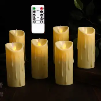 Csomag 6 Flameless LED Pillér Esküvői Gyertyák Távirányítóval,Romantikus, Realista elemes Dekorációs Gyertya Szett