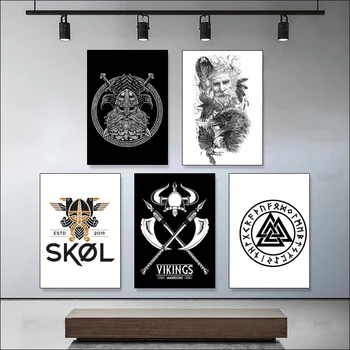 Modern Klasszikus Északi Viking Odin Viking Harcos Vászon Festmény Poszter Nyomtatás Wall Art Kép Tetoválás Üzlet Lakberendezés Cuadros
