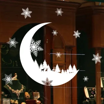 Karácsony a Hold Erdő elektrosztatikus Matricák hópehely Üveg Ablak fali matricák Xmas Dekoratív Design, Dekoráció, Otthon Matricák