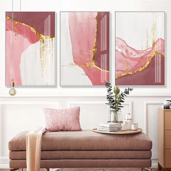Absztrakt Rózsaszín Fehér Arany Vászon Festmény Skandináv Stílus a Modern Fal, Művészi Nyomatok Poszter Képek Nappali Otthoni Dekoráció