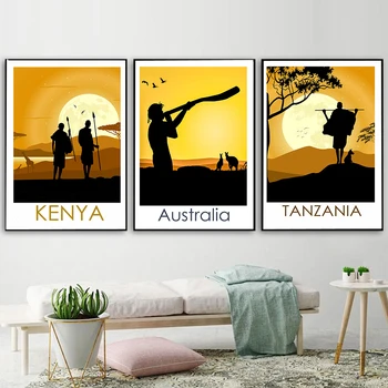 A Benszülöttek Kenya Tanzánia Ausztrália.Vászon Poszter Utazási Nyomtatási Képek Az Északi Fény Wall Art Print Festmény Tájkép Decor
