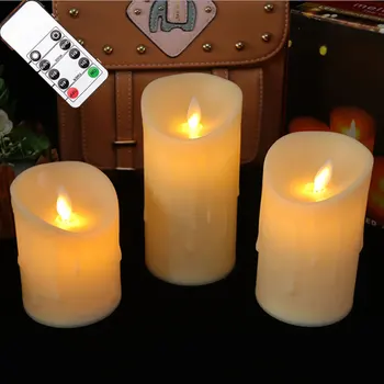Csomag 3 Távirányító Flameless Karácsonyi Gyertyák,Akkumulátoros Mozgó Wick Tánc LED Hinta Gyertyákat Esküvő, Születésnap