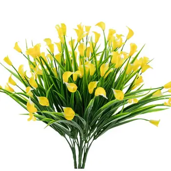 4 Db Mesterséges Kerti Virágok Sárga Kála Hamis Növények Ál Cserjék Műanyag Zöld Dekoráció