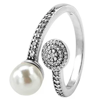 Eredeti 925 Sterling Ezüst Gyűrű, Gyöngy, Sugárzó Fény, Kristály Gyűrű A Nők Esküvő Ajándék, Pandora Ékszer