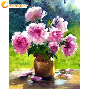 CHENISTORY 40x50cm Keret DIY olajfestmény a Számok Rózsaszín Virágok Kép a Számok, Vászon Virág lakberendezés Művészet Egyedi Ajándék