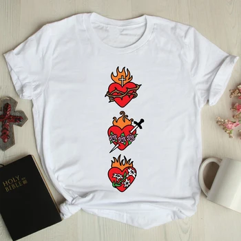 Színes szívében, A Szent póló Katolikus Nők Keresztény Tshirt Trendi Három Szent Szív Felső Póló