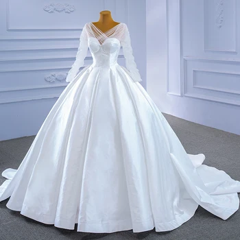 RSM67316 csillogó esküvői ruha dóm gallér láncot a váll gyöngy olcsó menyasszonyi ruhák vestido de novia manga caida