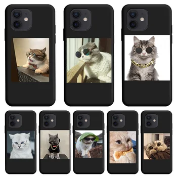 Aranyos cica Fekete Divat Telefon tok Apple iPhone 12 Esetben Mini 12 Pro 12 Pro Max Esetben Állati Személyiség Színes TPU Borító