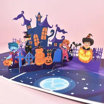 Bájos 3D Pop-Up Hallowmas Kártya Gyerekeknek Ajándék, Vicces Hallows Nap Tök üdvözlőlap Halloween Képeslap, Kézzel faragott Ajándékok