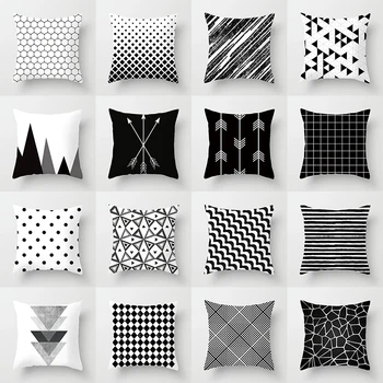 Coushion Borító Fekete-Fehér Geometrikus Absztrakt Dekoratív Párnák Poliészter Párnát Esetben Geometriai Párnahuzat