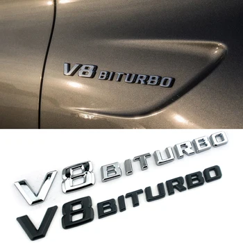 V8-as BITURBO Betű Logó BMW Audi Maserati Mercedes Benz S63 AMG GT C63 C E S Osztály 4Matic Fender Oldalon Matrica 3D Tartozékok