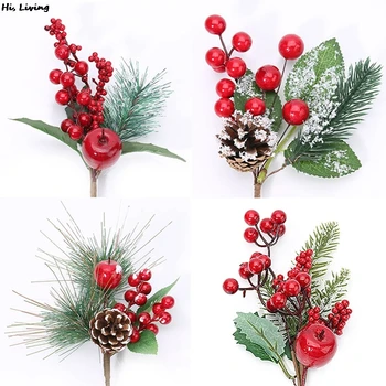 Karácsonyi Fenyő Vegye Berry Bell Toboz Mű Fenyő A Tű, Ág Fenyő Ág Mesterséges Virág Holly Ágak Új Év Lakberendezés