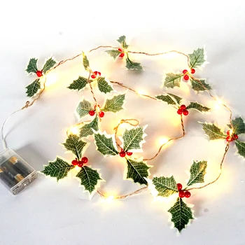 Karácsonyi Mesterséges Növény Dekoráció LED Piros Bogyók Zöld Levél String Rattan Lámpa, Karácsonyi Dekoráció, Otthon Navidad Táblázat