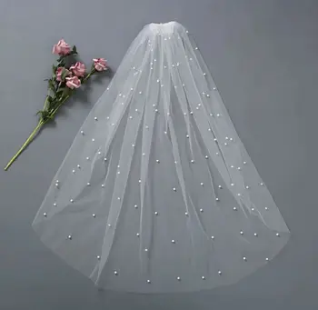 Menyasszonyi gyöngy halvány elefántcsont könyök fátyol 1 réteg luxus puha tüll szabott széleit, valamint comb 75 cm-es esküvői kiegészítők