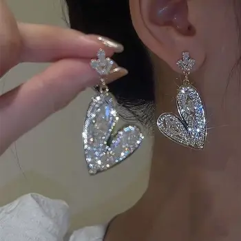 ZDMXJL Luxus Teljesen gyémántos Cirkon Üreges ki, Szív Alakú Női Fülbevalók, Ékszerek, Karika fülbevalók Lady Esküvői Kiegészítők