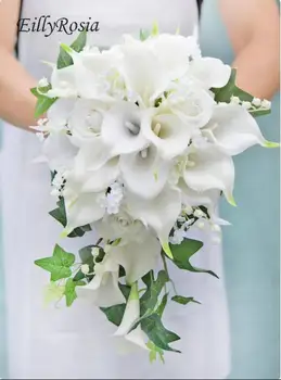 EillyRosia Fehér Vízesés Menyasszonyi Csokor Calla gyöngyvirág Könnycsepp Esküvői Virágok Kezében Romantikus, Rusztikus Esküvői