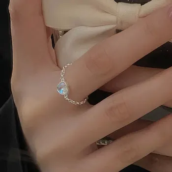 Ujj Gyűrű 925 Sterling Ezüst Design Szerelem Holdkő Gyűrűk Nők Gyűrű Adjuatable 2021Trend 925 Ezüst Ékszerek, Divat koreai