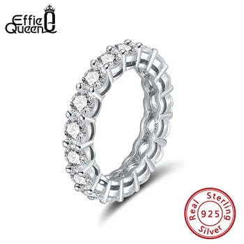 Effie Királynő Női Ezüst Gyűrű Női Pár Fényes Esküvői Zenekar Örökkévalóság Kerek Cirkon 925 Ujj Gyűrű Ékszer DSR167