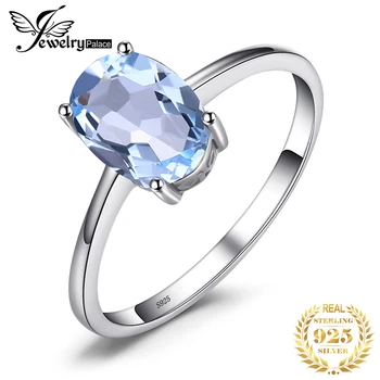 JewelryPalace Ovális Eredeti Természetes Kék Topáz 925 Sterling Ezüst Gyűrű Női Divat Solitaire Drágakő Eljegyzési gyűrű