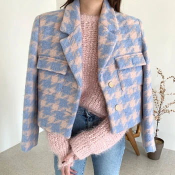A nők Vintage Rövid Blézer Kabát Őszi Téli Elegáns Streetwear Hivatal Viseljen Öltönyt Outwear Hölgyek Elegáns Növény Felső Kabát