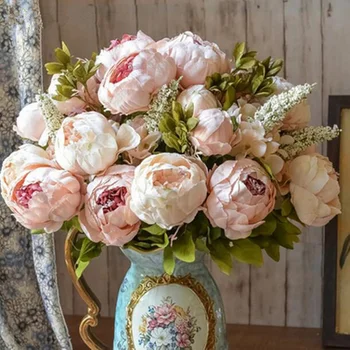 1Bunch Európai Mesterséges Bazsarózsa Dekoratív Fél Selyem hamis Virágok, Bazsarózsa Haza Hotel dekoráció DIY Esküvői Dekoráció koszorú
