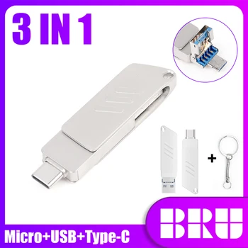 BRU Usb C c típusú flash meghajtó okostelefon Pendrive típus c-64 GB 128, 256 gb-os USB3.0 Flash meghajtók 32G 16 gb-os Memory stick
