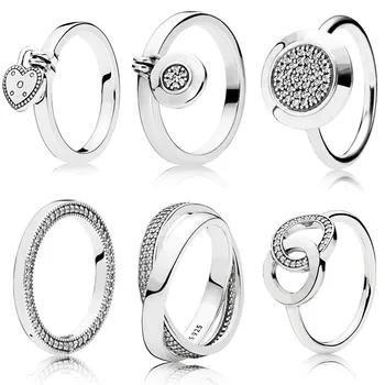 100% 925 Sterling Ezüst Női Ezüst Színű Színes Gyűrű, Ékszerek, Logó Aláírás Kristály Pan Szív Medál Gyűrű Női Ékszerek