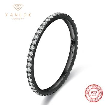 YANLOK Fekete Aranyozott 925 Sterling Ezüst Vékony Gyűrű A Nők, Lányok Ajándék Szikra, Tiszta CZ Jól Vintage Ékszerek Anillo
