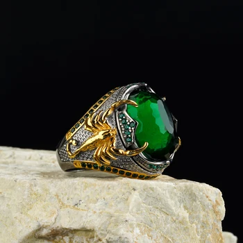 egyedi Ékszerek Magas minőségű 925 Sterling Ezüst Aranyozott gyűrű kő zöld színű, luxus módon a férfiak ajándék