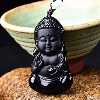 Természetes Fekete Obszidián Buddha Medál Gyöngy Nyaklánc Varázsa, Ékszer, Divat Kiegészítők, Kézzel Faragott Baba Szerencse Amulett Ajándékok
