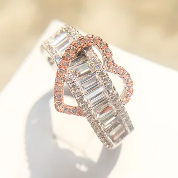 Luxus Esküvői Gyűrűk Nők Bling Szív a Szeretet 925 Sterling Ezüst Gyűrű Inlay AAAAA Cirkónia Ékszerek Valentin Napi Ajándék