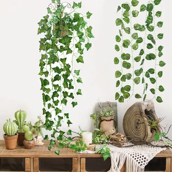 2.3 m Mesterséges Növények Creeper Borostyán Levelek Zöld Szimuláció Rattan DIY Esküvői Otthon Kert Falra Dekor Hamis Szőlő Virágok