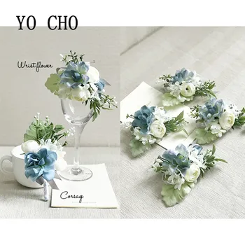 Fehér Kék Virág Gomblyuk Rose Esküvői Csokrot, majd Bross Selyem Virág Karkötő Virágok, Virág Pin Karkötő