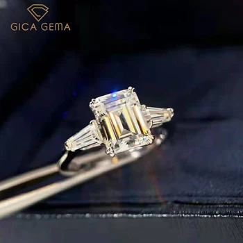 GICA 100% 925 Sterling Ezüst Szikrázó 3 Karátos Emerald Vágott Magas Szén-dioxid-Gyémánt jegygyűrű Nők Fél Jól Ékszer Ajándék
