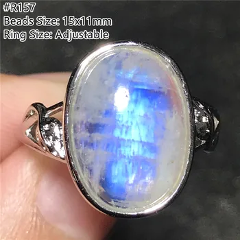 Természetes Kék Fény Holdkő Ezüst Gyűrű Női Gyógyító Szerencse Ajándék Kristály Ovális Gyöngyök Kő, Drágakő, Állítható Gyűrű AAAAA