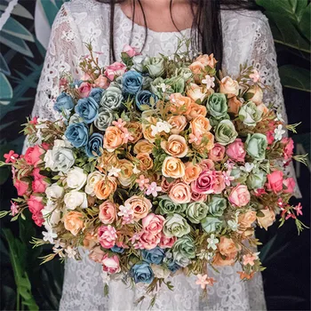 7 Színek 30cm 10Heads Selyem Rózsa Csokor művirágok Menyasszony Esküvői Otthoni Dekoráció Virágok Európai Stílusok 5 Ágak