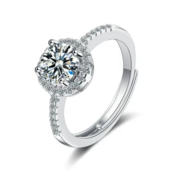 100% 925 Sterling Ezüst Divat Kerek Nagy CZ Cirkon Star Női Nyílt Gyűrűk Nők Valentin Napi Ajándékok