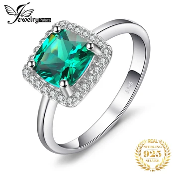 JewelryPalace Zöld Szimulált Nano Smaragd 925 Sterling Ezüst Gyűrű Női Halo Eljegyzési Gyűrű Nyilatkozat Drágakövek, Ékszerek