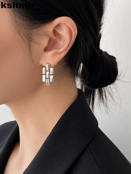 kshmir 2021 Új, Geometrikus fülbevaló Tetris fém lánc, fülbevaló cirkon Új női fülbevalók, Ékszerek, kiegészítők, ajándék