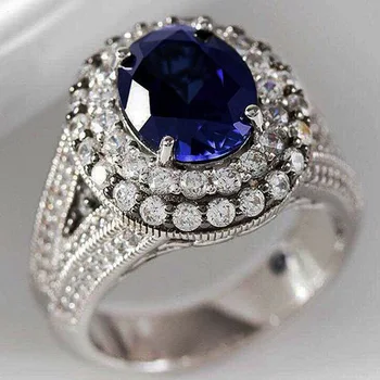 2022 Új Luxus Ovális Kincs Kék Színű Eljegyzési Gyűrűt a Nők Évforduló Ajándék Ékszer Tömeges Eladni R6447