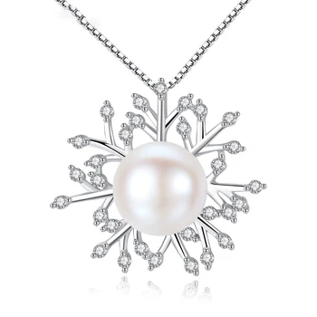 S925 sterling ezüst egyszerű gyöngy medál, hópehely személyiség nyaklánc női