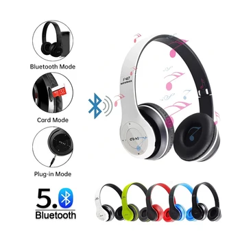 P47 Vezeték Nélküli Fejhallgató Fone Bluetooth V5.0 Összecsukható Bass Fejhallgató Zenét Fülhallgató Mikrofon Támogatás TF Kártyával iPhone Xiaomi