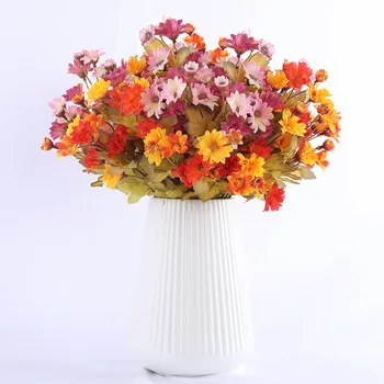35 Fej Kis Mesterséges Selyem Virágok, Napraforgó Őszi Dekoráció Asztal Haza Őszi Gerbera Daisy Sárga Hamis Virág Csokor