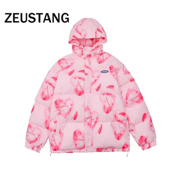 Zeustang Harajuku Streetwear Vastag Zubbonyok Fleece Kabátok Levél Nyomtatás Kabátok Teljes Cipzár Hip-Hop Alkalmi Laza Felsők